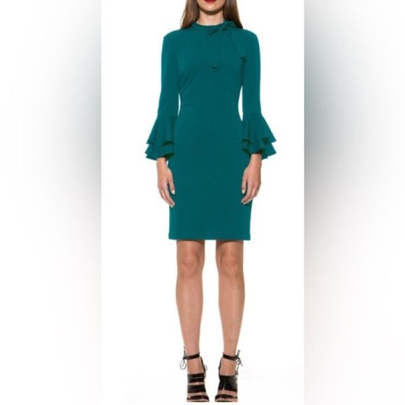 Alexia Admor Bow Neck Ruffle Sleeve  green Dress size XS - Picture 1 of 13